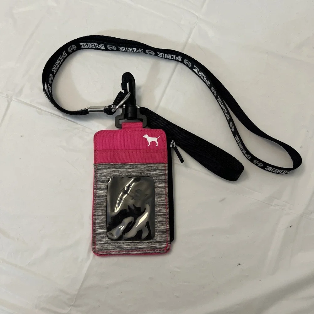 Pink VS Wallet Student ID Key Chain Case Badge Holder Lanyard‎ Dog Logo HTF Rare
